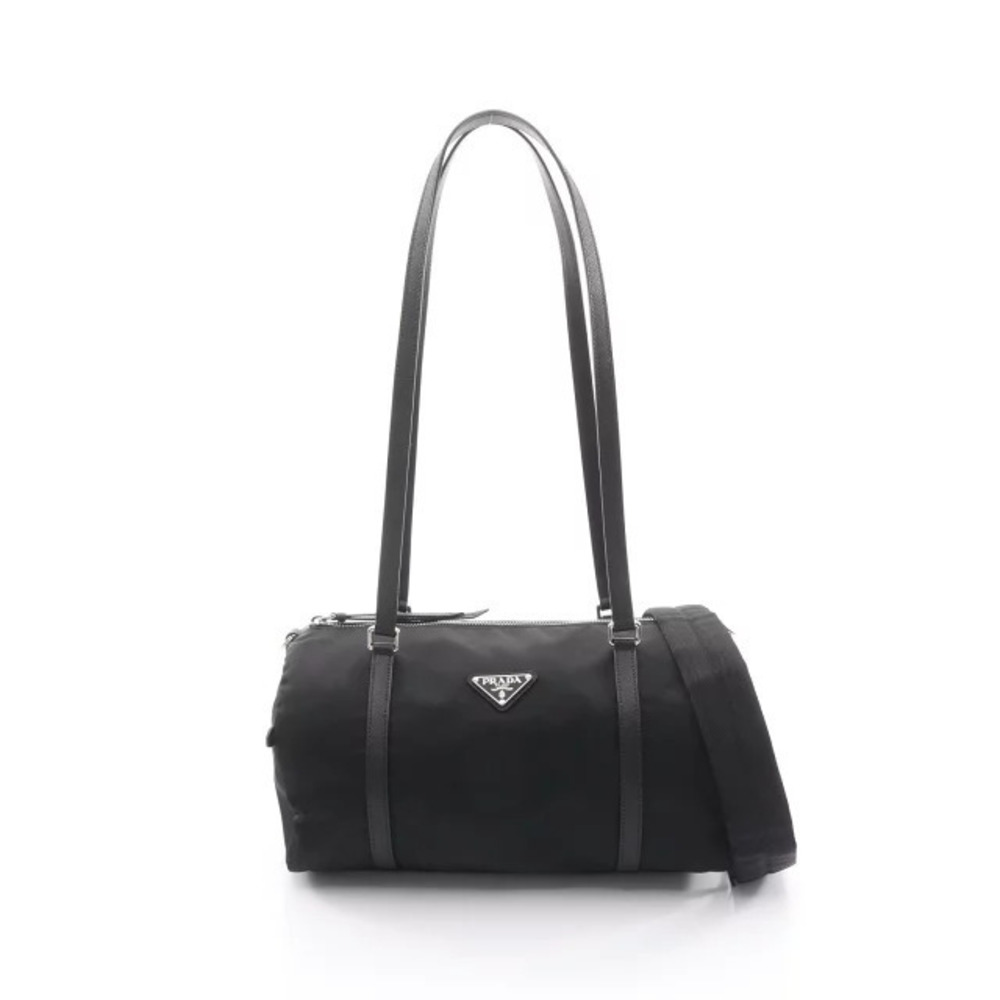 Prada TESSUTO SAFFIAN Duffle Bag Shoulder Saffiano Leather Black
